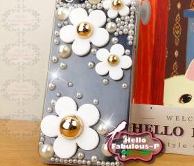 Beads Studded iPhone 5 Case Cover Floral iPhone Case Cell Phone Cover Flower Plastic Bling personalized Case Cover