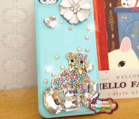 Bling iPhone 5 Case Studded iPhone 5 Cover Crystal Rhinestone Cell Phone Case Floral Plastic Cover Bear Personalized Case