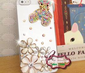 Bling iPhone 5 Case Studded iPhone 5 Cover Crystal Rhinestone Cell Phone Case Floral Plastic Cover Bear Personalized Case