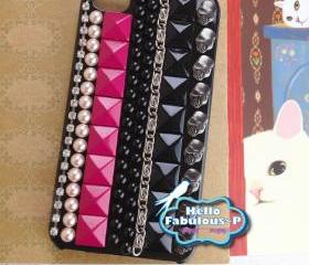 Chain Bead Studded iPhone 4 Case Studded iPhone Case Skull iPhone 4 Case Skull iPhone Case Rhinestone Phone Case Personalized Case Cover