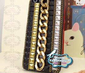 Studded iPhone 5 Case Studded iphone Case Stud Steam Studded Chain Punk Steam Punk Handmade iPhone 5 Case Bling Phone Case