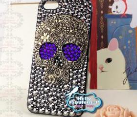 iPhone 5 Case Skull iphone case Studded iphone case Plastic Hard Cover Skull Bling Purple Eyes Luxury Crystal Rhinestone