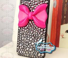 Bow iPhone 5 Case Rhinestone iPhone 5 Case Crystals Bling iphone case Studded iPhone 5 Case Hot Pink Bow iphone case