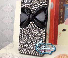 Bow iPhone 5 Case Rhinestone iPhone 5 Case Crystals Bling iphone case Studded iPhone 5 Case Black Bow iphone case
