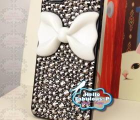 Bow iPhone 5 Case Rhinestone iPhone 5 Case Crystals Bling iphone case Studded iPhone 5 Case White Bow iphone case