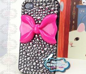 Bow iPhone 4 Case Rhinestone iPhone 4s Case Crystals Bling iphone case Studded iPhone 4 Case White Bow iphone case