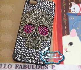 iPhone 5 Case Silver Skull Studded iphone case Plastic Hard Cover Skull Bling Red Eyes Luxury Crystal Rhinestone 