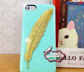 Green iPhone 5 Case Rhinestone Studded iPhone 5 Case Studded Plastic Cover Phone Case Feather Case Cover
