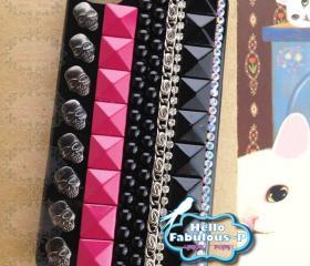 Chain Bead Studded iPhone 4 Case With Black Pink Studs Skull iPhone 4 Cell Phone Case Personalized Case Cover