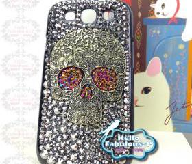 Punk Skull Galaxy S3 Samsung Galaxy S3 i9300 T999 i747 l710 i535 Skull Steampunk Studded Galaxy S3 Case Bling Rhinestone