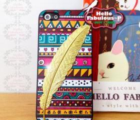 Feather Phone Case Geometric iPhone 5 Case Plastic Cell Phone Case Cover Personalized Hard Case - Orange 