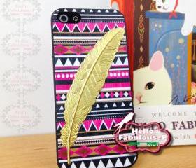 Feather Phone Case Geometric iPhone 5 Case Plastic Cell Phone Case Cover Personalized Hard Case - Pink