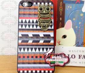 Owl Phone Case Geometric iPhone 5 Case Plastic Cell Phone Case Cover Personalized Hard Case - Brown 