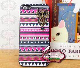 Owl Phone Case Geometric iPhone 5 Case Plastic Cell Phone Case Cover Personalized Hard Case - Pink 